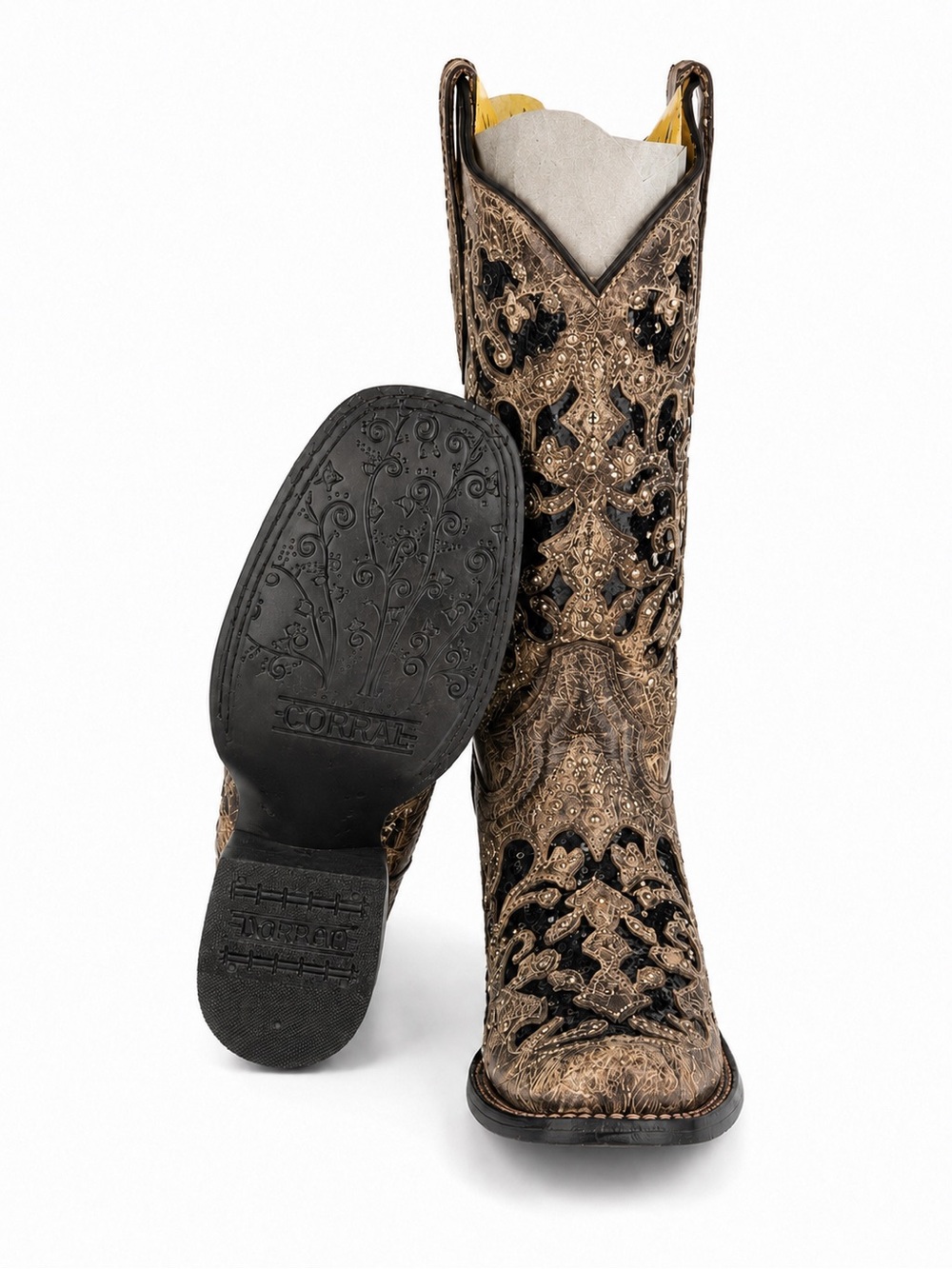 Corral Brown Sequin Inlay Western Boots 6.5 BNWT Box Leather Embroidered